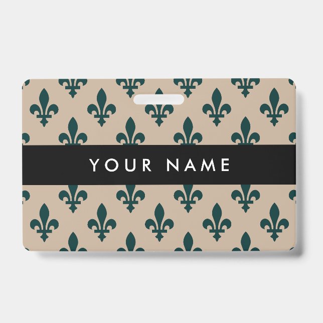 Fleur de Lis Pattern, French, Royal, Green Badge (Front)