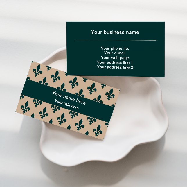 Fleur de Lis Pattern, French, Royal, Green Business Card (Creator Uploaded)