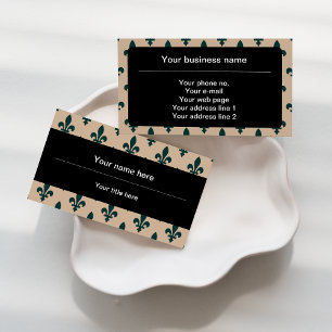 Fleur de Lis Pattern, French, Royal, Green Business Card