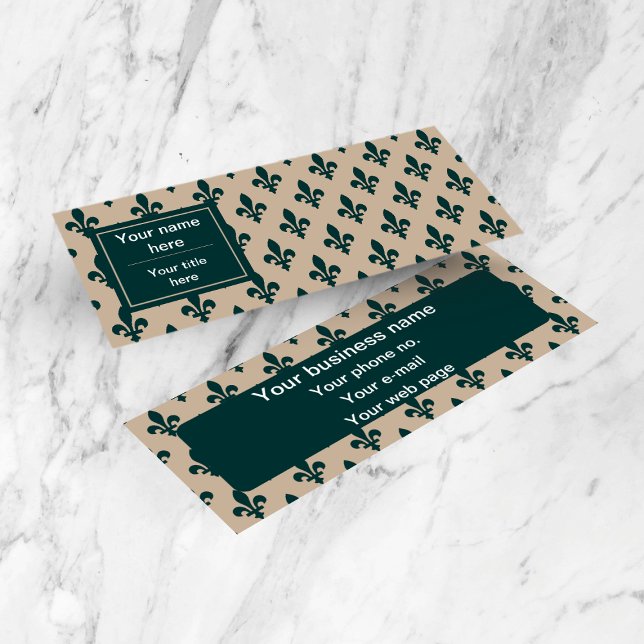 Fleur de Lis Pattern, French, Royal, Green Mini Business Card (Creator Uploaded)