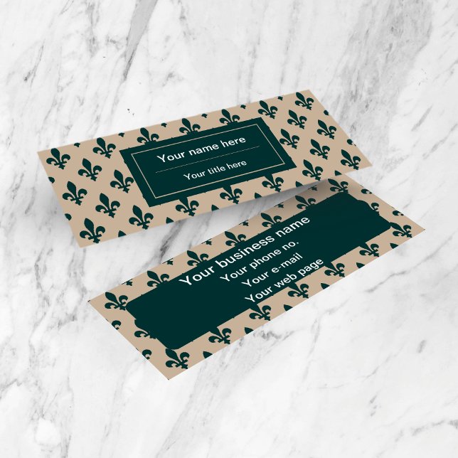 Fleur de Lis Pattern, French, Royal, Green Mini Business Card (Creator Uploaded)