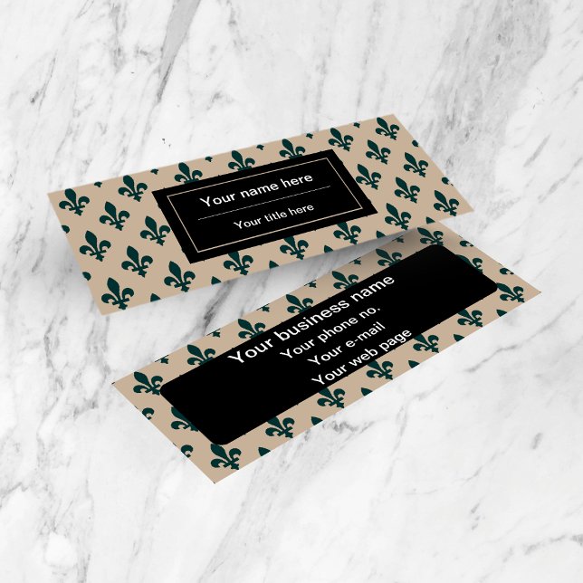 Fleur de Lis Pattern, French, Royal, Green Mini Business Card (Creator Uploaded)
