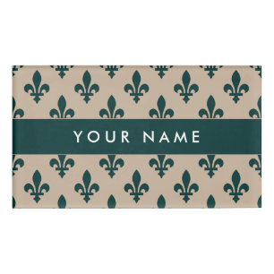 Fleur de Lis Pattern, French, Royal, Green Name Tag