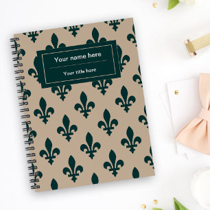 Fleur de Lis Pattern, French, Royal, Green Notebook