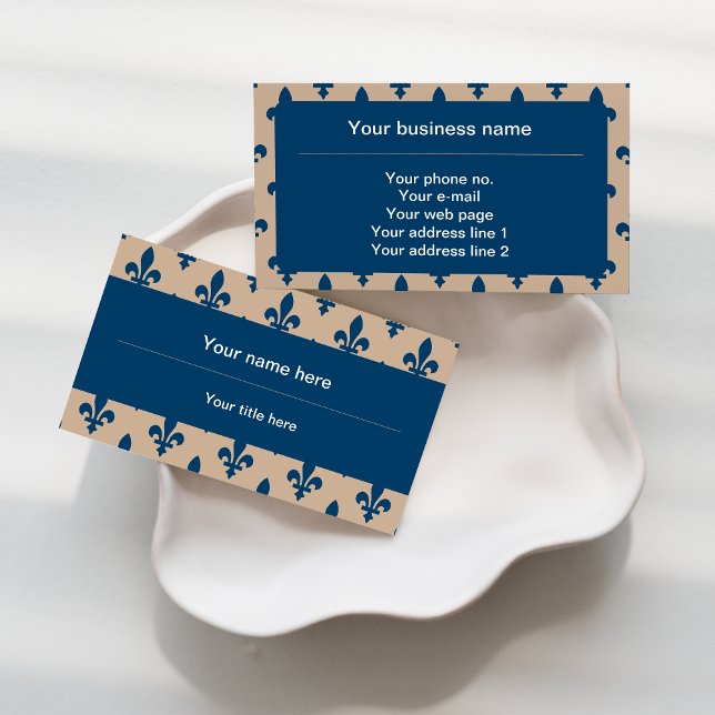 Fleur de Lis Pattern, French, Royal, Navy Blue Business Card (Creator Uploaded)
