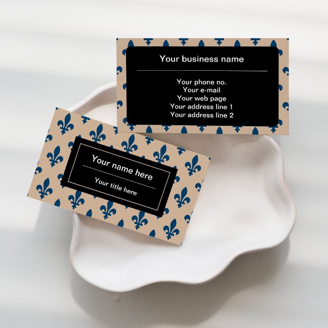Fleur de Lis Pattern, French, Royal, Navy Blue Business Card (Creator Uploaded)