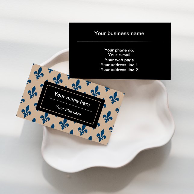 Fleur de Lis Pattern, French, Royal, Navy Blue Business Card (Creator Uploaded)