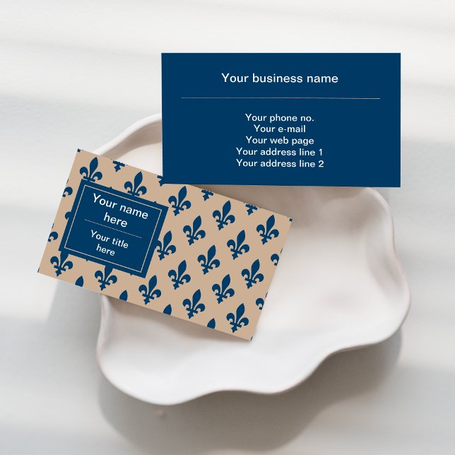 Fleur de Lis Pattern, French, Royal, Navy Blue Business Card (Creator Uploaded)