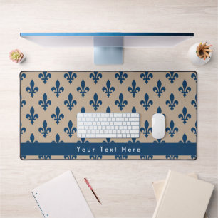 Fleur de Lis Pattern, French, Royal, Navy Blue Desk Mat
