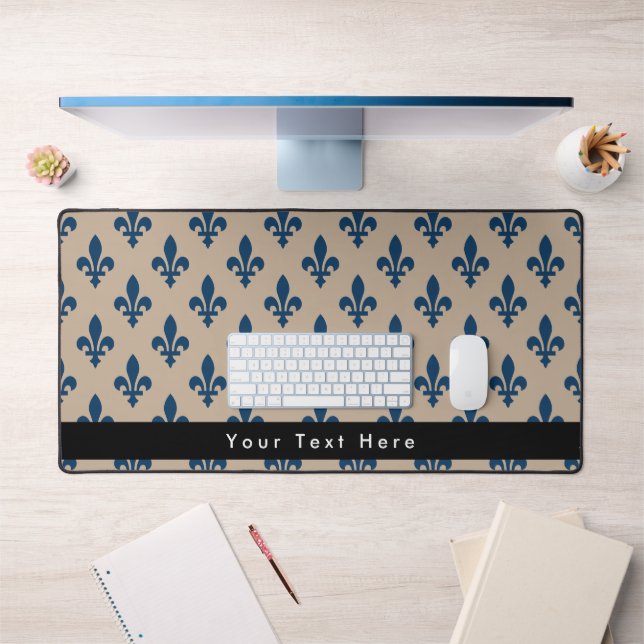 Fleur de Lis Pattern, French, Royal, Navy Blue Desk Mat (Office 1)