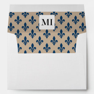 Fleur de Lis Pattern, French, Royal, Navy Blue Envelope