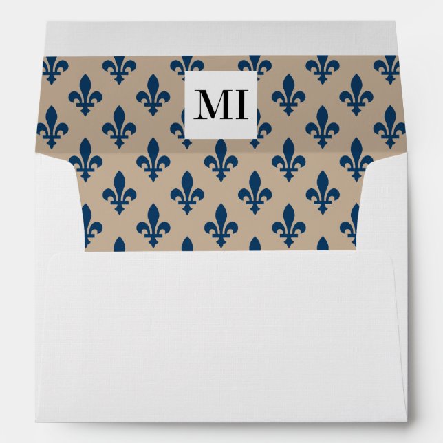 Fleur de Lis Pattern, French, Royal, Navy Blue Envelope (Back (Bottom))