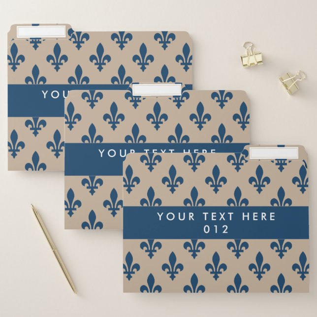 Fleur de Lis Pattern, French, Royal, Navy Blue File Folder (Set)
