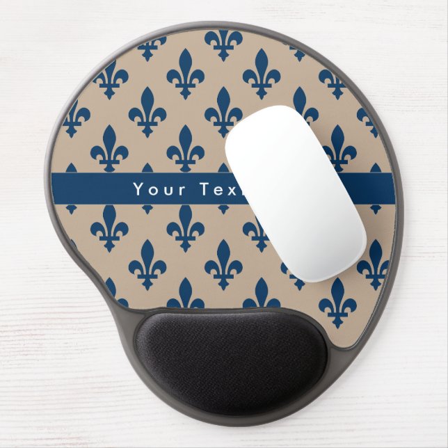 Fleur de Lis Pattern, French, Royal, Navy Blue Gel Mouse Pad (Left Side)