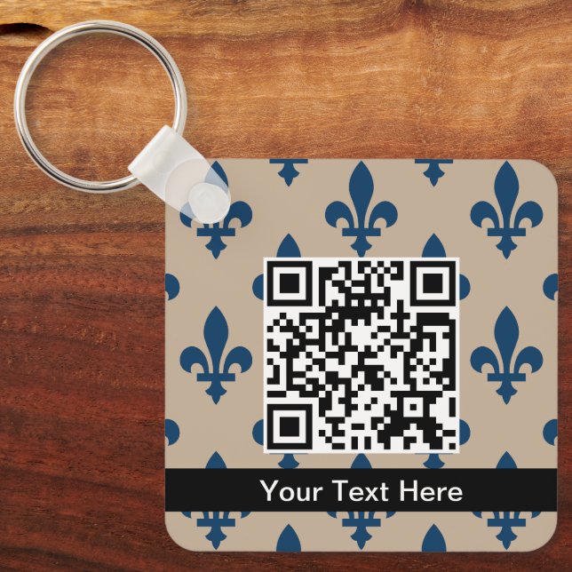 Fleur de Lis Pattern, French, Royal, Navy Blue Keychain (Front)