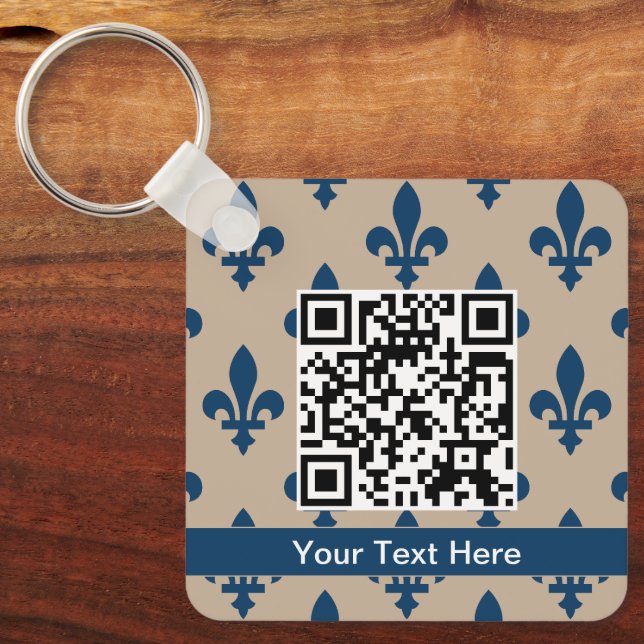 Fleur de Lis Pattern, French, Royal, Navy Blue Keychain (Front)