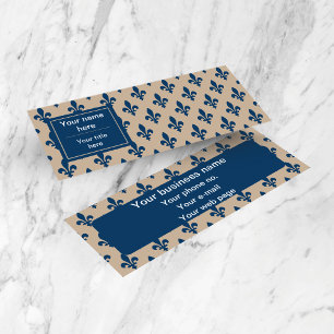 Fleur de Lis Pattern, French, Royal, Navy Blue Mini Business Card
