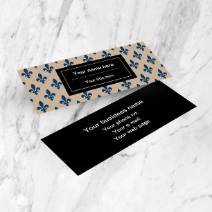 Fleur de Lis Pattern, French, Royal, Navy Blue Mini Business Card
