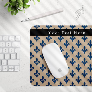 Fleur de Lis Pattern, French, Royal, Navy Blue Mouse Pad