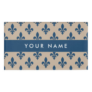 Fleur de Lis Pattern, French, Royal, Navy Blue Name Tag