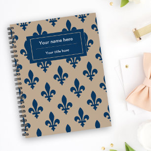 Fleur de Lis Pattern, French, Royal, Navy Blue Notebook