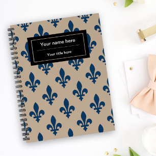 Fleur de Lis Pattern, French, Royal, Navy Blue Notebook