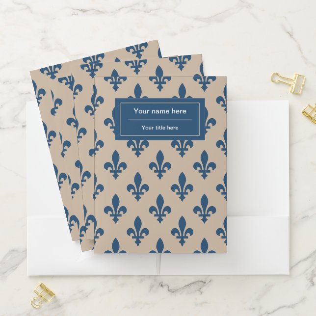 Fleur de Lis Pattern, French, Royal, Navy Blue Pocket Folder (In Situ)
