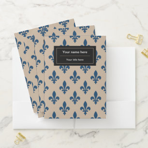 Fleur de Lis Pattern, French, Royal, Navy Blue Pocket Folder