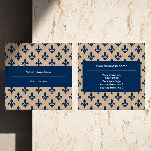 Fleur de Lis Pattern, French, Royal, Navy Blue Square Business Card