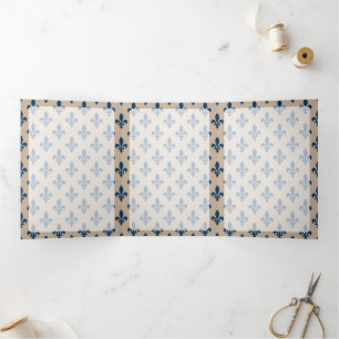Fleur de Lis Pattern, French, Royal, Navy Blue Tri-Fold Card
