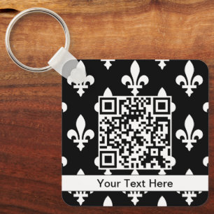 Fleur de Lis Pattern, French, Royal, White Keychain