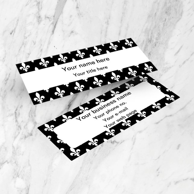 Fleur de Lis Pattern, French, Royal, White Mini Business Card (Creator Uploaded)