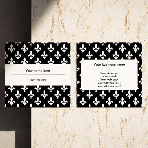 Fleur de Lis Pattern, French, Royal, White Square Business Card
