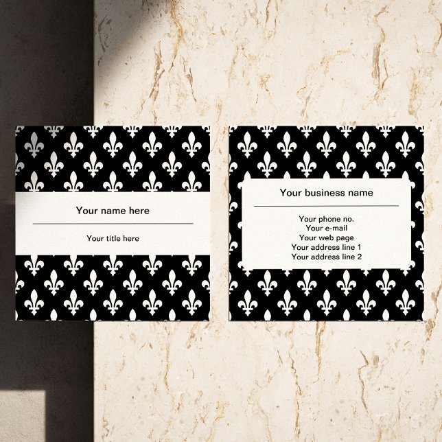 Fleur de Lis Pattern, French, Royal, White Square Business Card (Creator Uploaded)