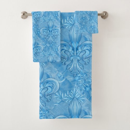 Fleur_de_lis pattern _ gentle sky blue bath towel set