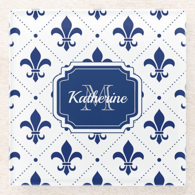 Fleur-de-lis Pattern Glass Coaster (Front)