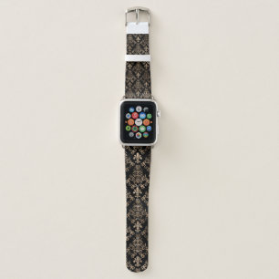Fleur-de-lis pattern gold on black apple watch band