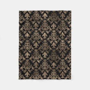 Fleur-de-lis pattern gold on black fleece blanket