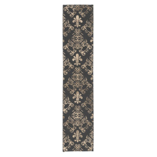 Fleur-de-lis pattern gold on black short table runner