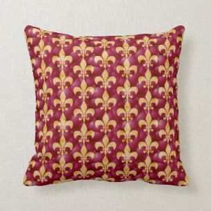 Fleur-de-Lis pattern in red and gold Throw Pillow