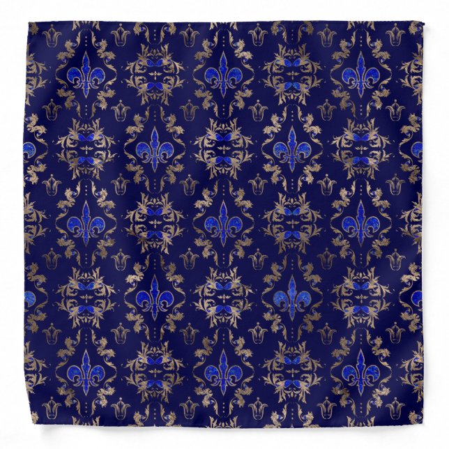Fleur-de-lis pattern lapis lazuli and gold bandana (Front)