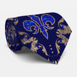 Fleur-de-lis pattern lapis lazuli and gold neck tie