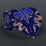 Fleur-de-lis pattern lapis lazuli and gold neck tie<br><div class="desc">Fleur-de-lis pattern lapis lazuli and gold</div>