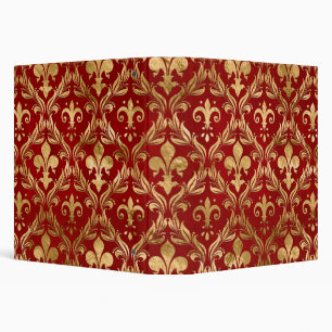 Fleur-de-lis pattern luxury red 3 ring binder