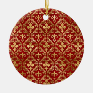 Fleur-de-lis pattern luxury red ceramic ornament
