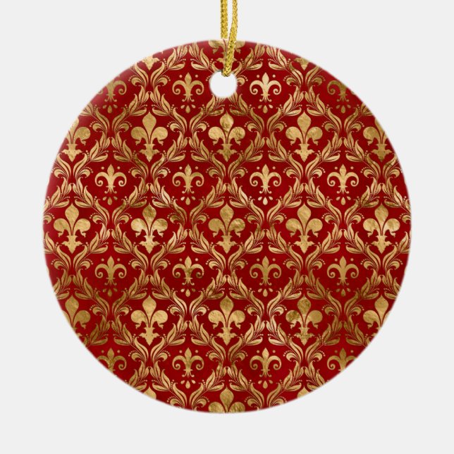 Fleur-de-lis pattern luxury red ceramic ornament (Front)