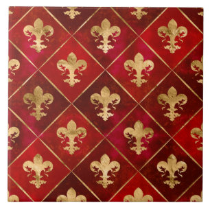 Fleur-de-lis pattern luxury red ceramic tile
