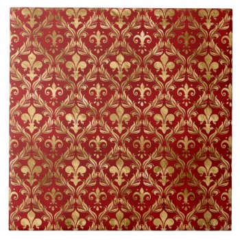 Fleur-de-lis Pattern Luxury Red Ceramic Tile by LoveMalinois at Zazzle