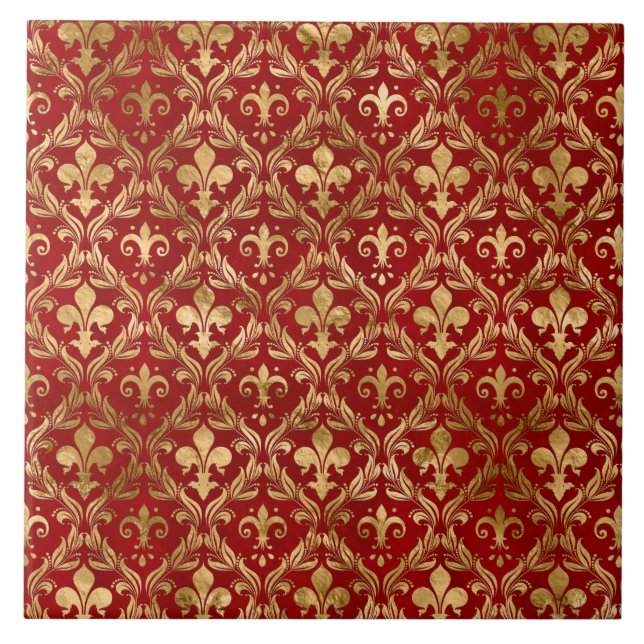 Fleur-de-lis pattern luxury red ceramic tile (Front)