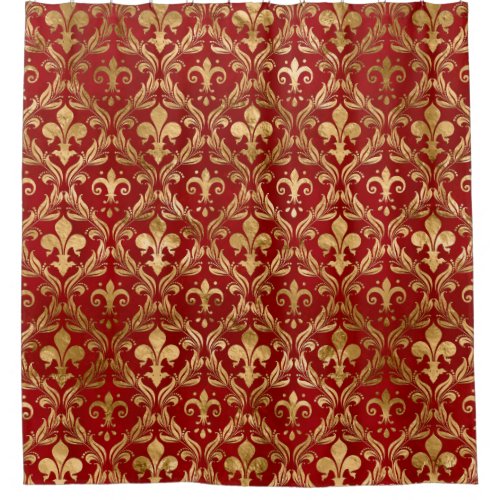 Fleur_de_lis pattern luxury red shower curtain